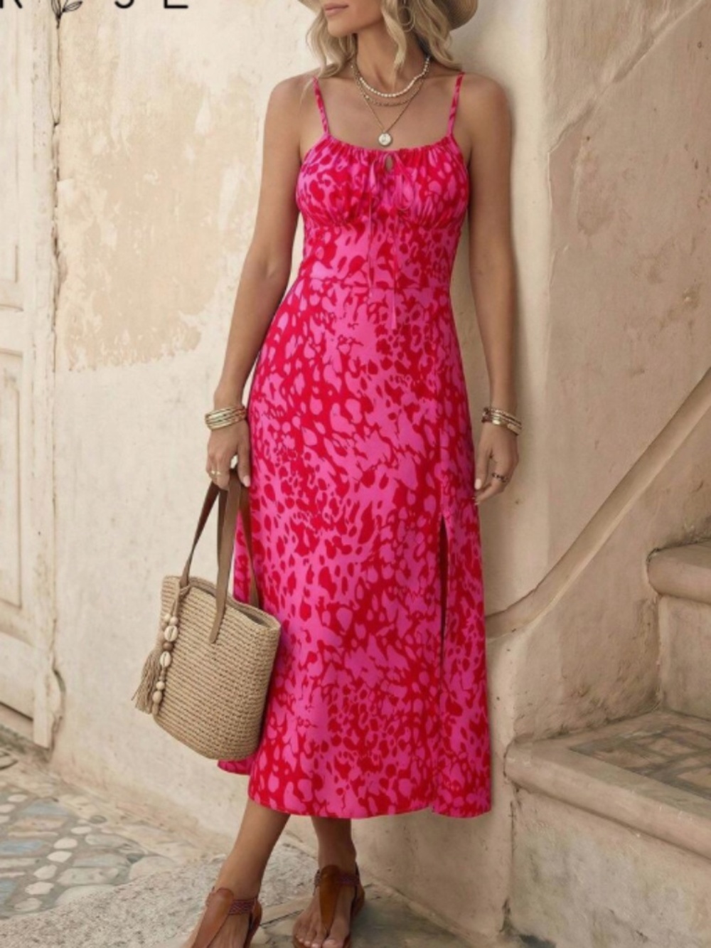 SHEIN Pink Animal Print Cami Slip Dress NWOT Size Large